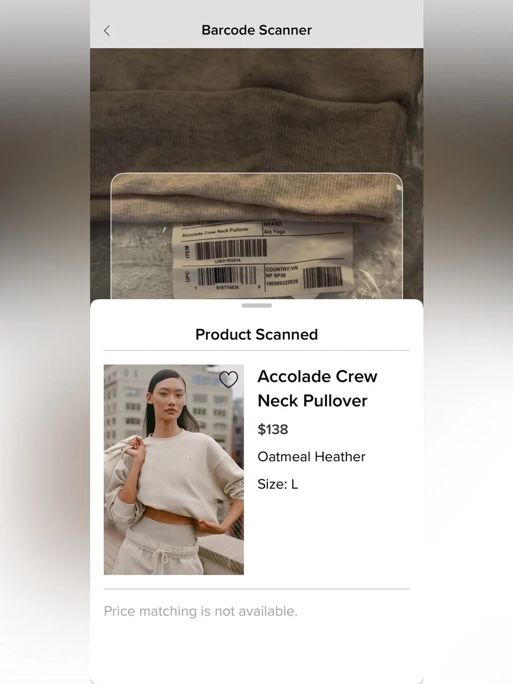 ALO Yoga Accolade Crewneck Sweater in Oatmeal Heather Large NWT